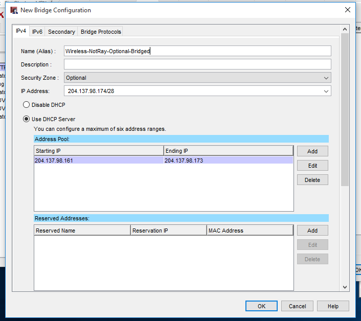 Screenshot of bridge setup