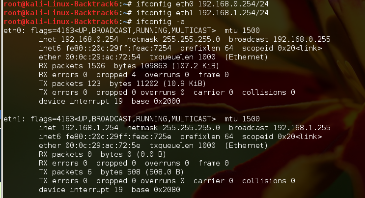 Screenshot showing virtual IP configuration set using
ifconfig