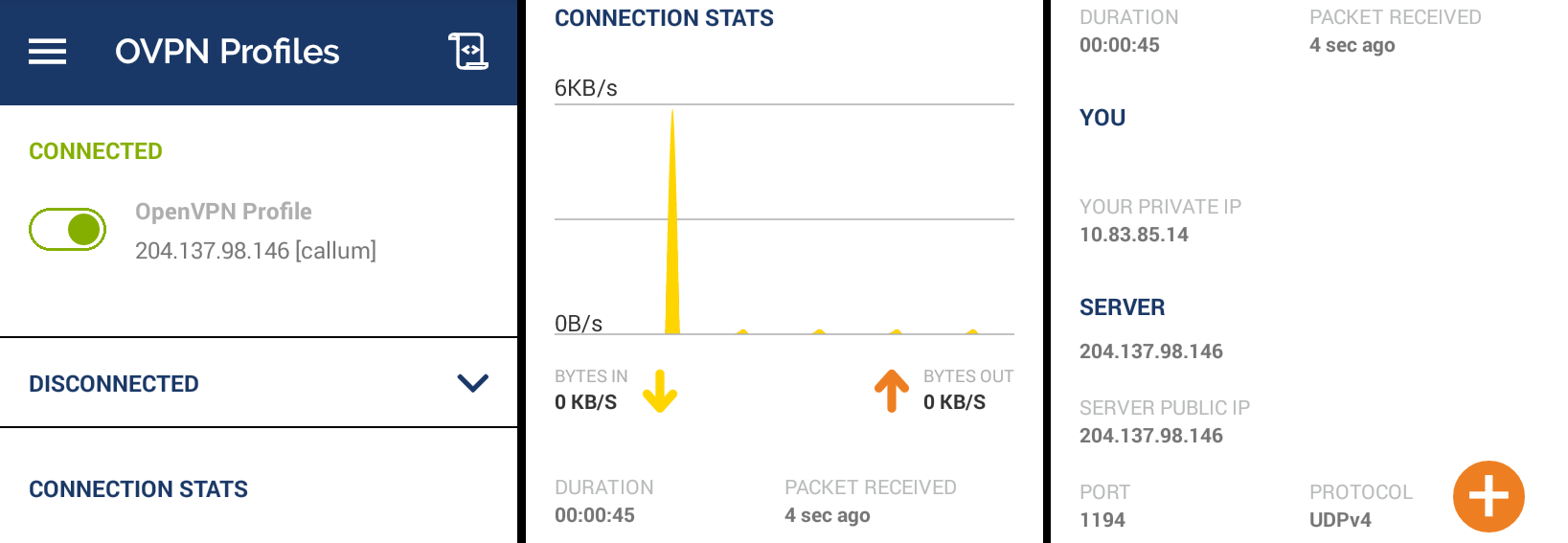 Screenshot showing OpenVPN running on an Android
phone