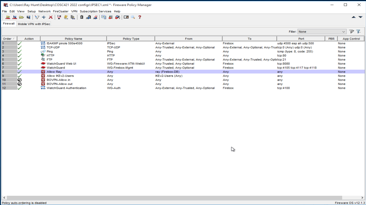 Screenshot showing firewall rules
