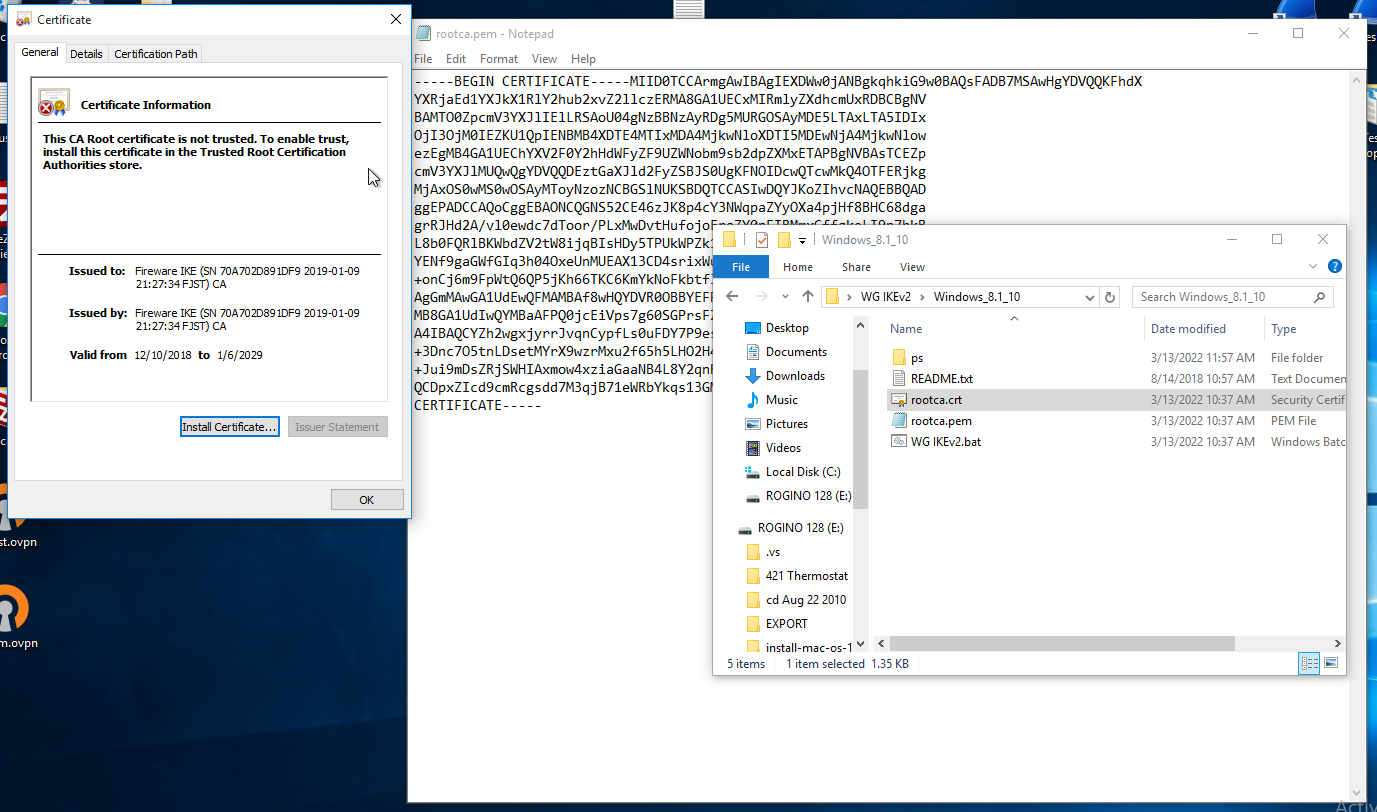 Screenshot showing CA Root certificate self-signed by the
WatchGuard device
