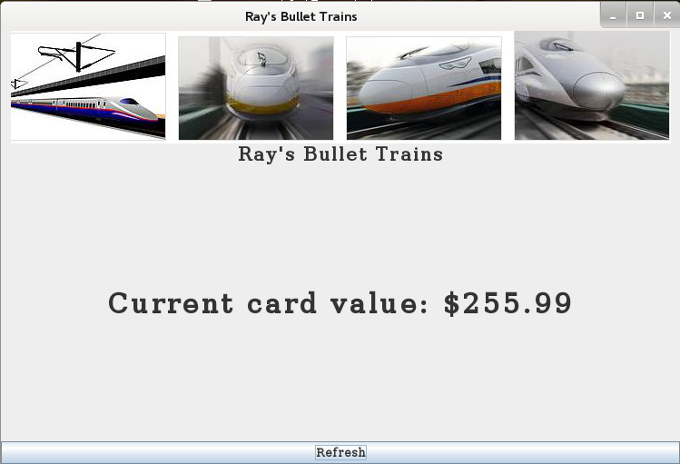 Screenshot showing card balance being read by the 'Ray's Bullet Trains'
program